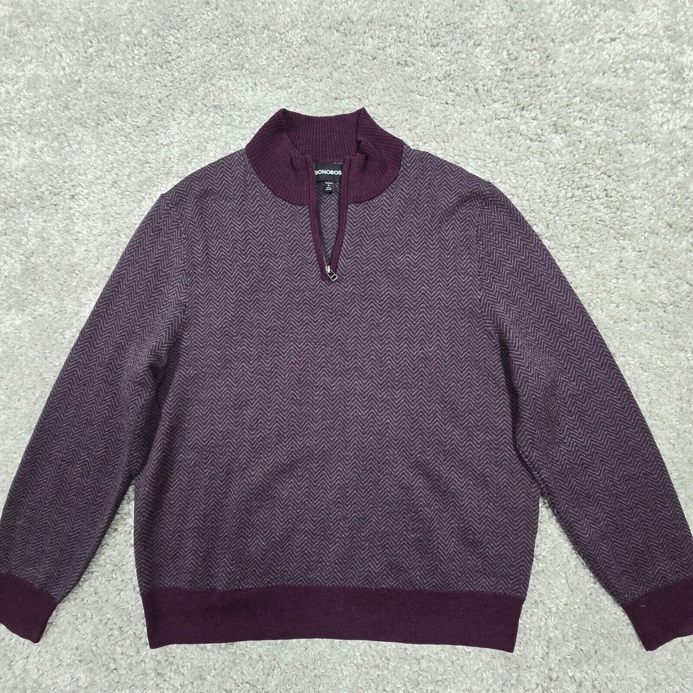 Bonobos Men's‎ Merino Wool Chevron 1/4 Zip Sweater XL Preppy Classic
